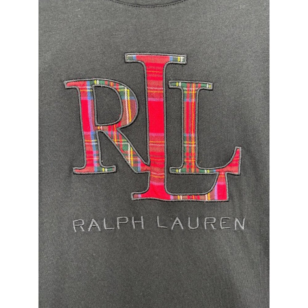 Ralph Lauren Womens T-Shirt L Black RLL Red Plaid Logo Cotton - Picture 3 of 5